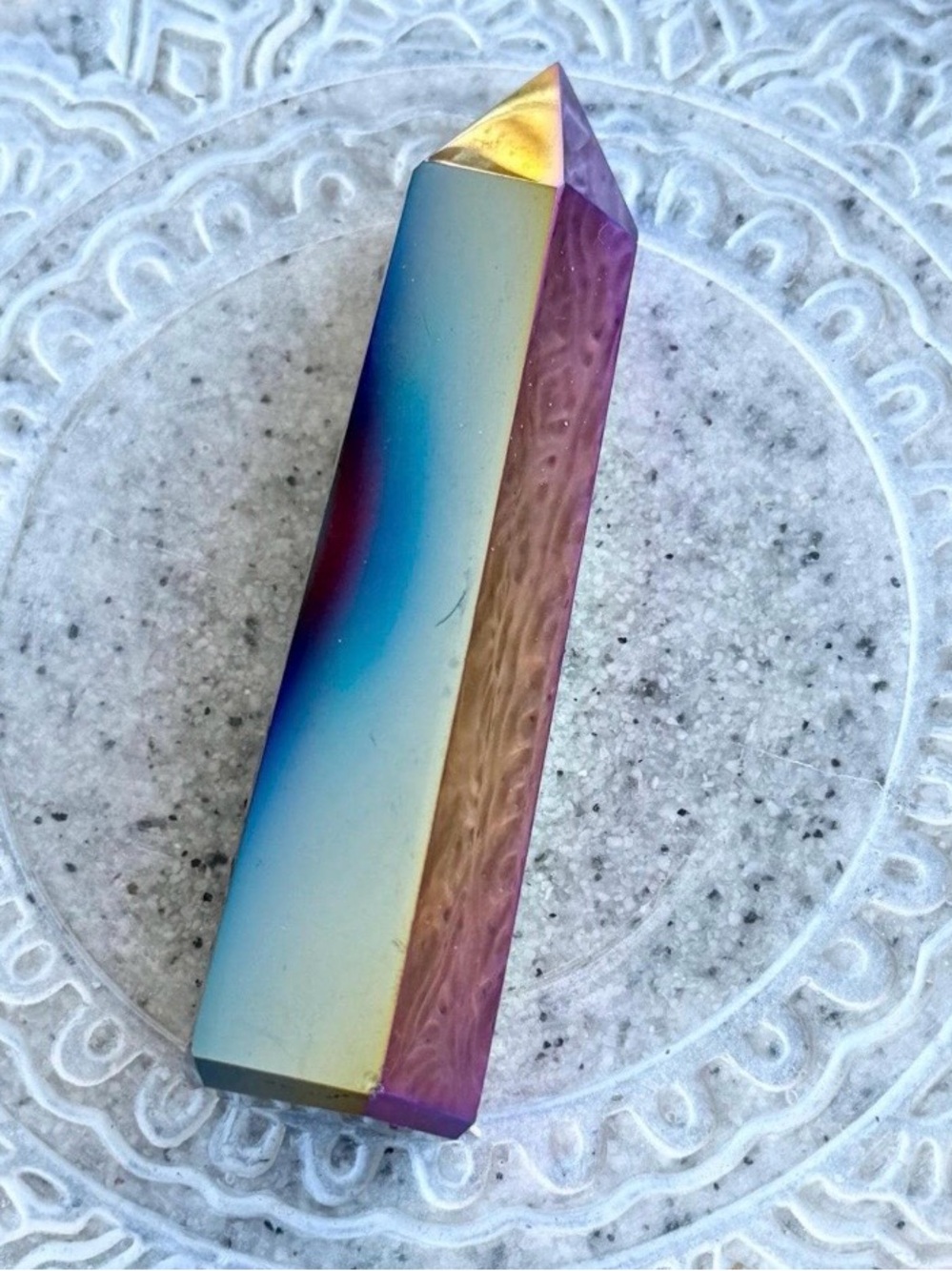 Titanium Rainbow Aura Quartz Tower, Wandering Bunny LLC